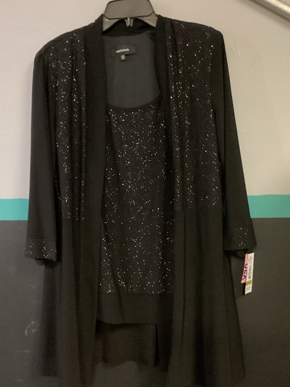 R & M Richards Black Sparkle Cardigan and Tank Set